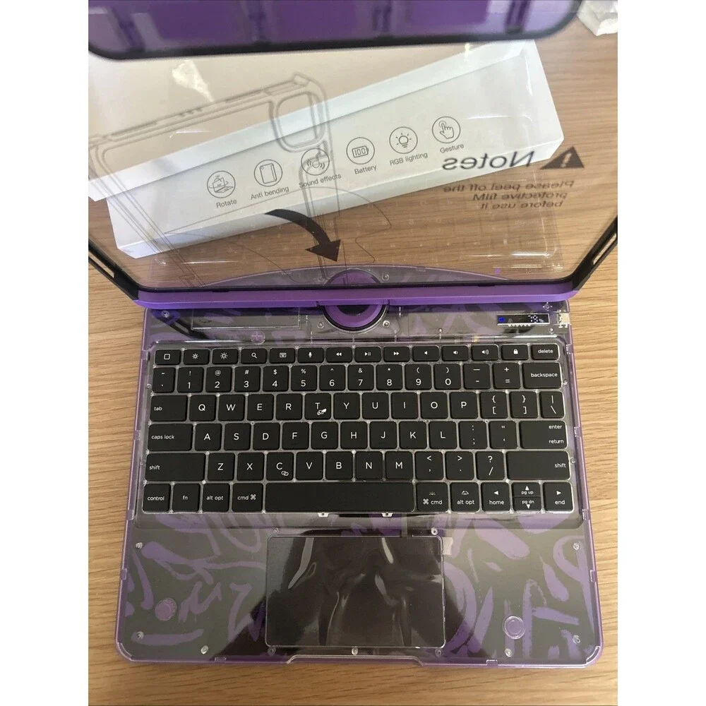 Tiaota Transparent Keyboard Case For iPad Air M3/M2 11in 10.9 Pro 360 PurpleV23